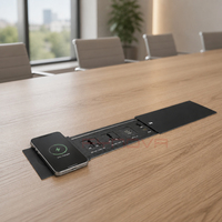 Multiprise de table de conférence multifonctionnelle avec prises universelles, chargeur sans fil USB 15W, prise coulissante dissimulée en aluminium