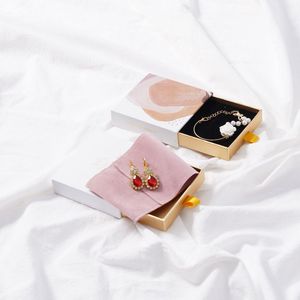 Black Small Rigid Gift Box Drawer Box Packaging with Velvet <b>Pouch</b> Bag - Product Image 5