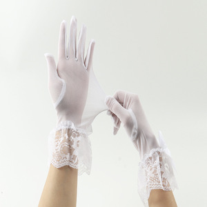 Gants en dentelle courts pour femmes, personnalisés en usine, populaires, en maille, pour robe de mariée, de soirée ou cheongsam, décoratifs avec nœud en dentelle - Product Image 6