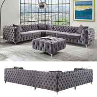 Modernes Chesterfield Schnitts ofa Modernes Leder Samt Deep Seat Couch Wohnzimmer Sofas Königsblau Schnitts ofa Set