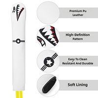 Housse de tête de club de golf en PU brodée requin avec housse de bâton d'alignement directionnel - Accessoires de golf