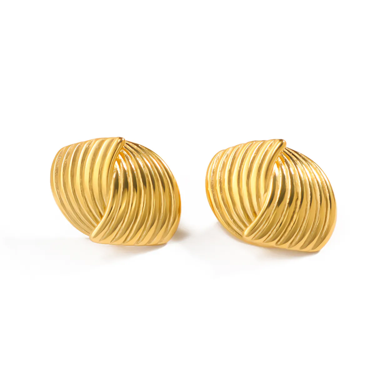 Waterproof Women Jewelry Instagram Popular 18K PVD Gold Plated Staggered Stripe Texture Cross CC Stainless Steel Earrings