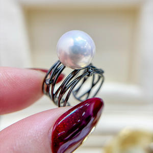 Base de Anillo de Plata S925 para Perlas DIY, Soporte Vacío con Decoración de Hoja Redonda de 8-12 mm, Versión 10417 - Product Image 2