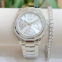 Montre à quartz pour femme, bracelet en acier inoxydable or rose, lunette en cristal scintillant, chronographe simple et décontracté