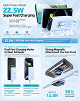 Batterie externe magnétique HYTO 10000mAh 22.5W avec câbles intégrés, chargeur sans fil pour montre, charge rapide, pack de batterie pour smartphones
