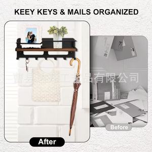 Wooden Key Rack <b>Wall</b> <b>Mounted</b> With <b>Shelf</b> For Keys And Mail Storage Organizer Rectangle Shape Tidy Entryway Organizer - Product Image 2