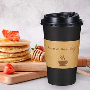 แก้วกาแฟขนาด 16 ออนซ์ แก้วกาแฟแบบใช้แล้วทิ้งพร้อมไม้คนกาแฟและปลอกหุ้ม แก้วกระดาษสีดำสำหรับใช้ที่บ้าน เดินทาง สำนักงาน - Product Image 4