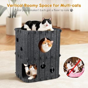 Casa para Gatos de Fieltro de 2 Pisos, Condominio Interior Grande con Túnel Acogedor y Escondite para Hogares con Varios Gatos (17.7 x 14.4 x 23.6 Pulgadas) - Product Image 2