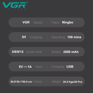 Tondeuse à Cheveux Électrique Professionnelle VGR V-653 9000 tr/min à Moteur Magnétique sans Fil Rechargeable pour <span class=keywords><strong>Homme</strong></span>, Salon et Barbier - Product Image 5