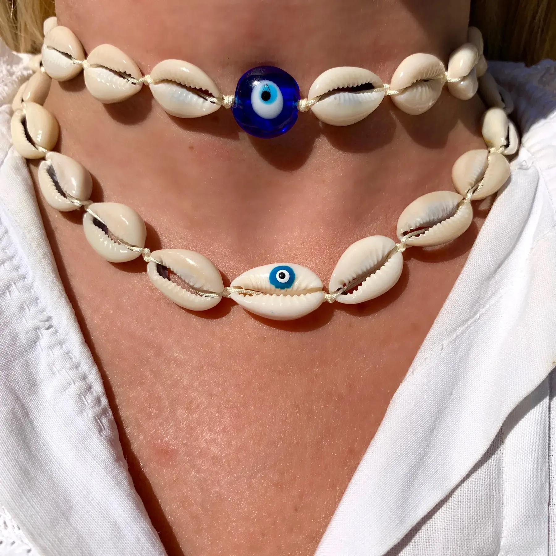 Shell Esmalte Eye Pattern Natural Puka Cowrie Shell Loose Beads Gargantilha seashell colar de jóias para meninas