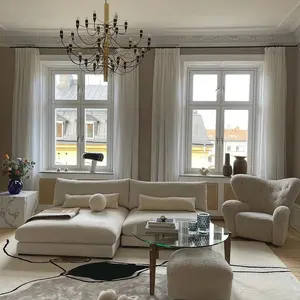 Divano componibile modulare per soggiorno in lino a forma di u ad angolo minimalista bianco