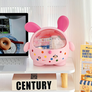Pink Rabbit Shape Desk Organizer With Dots Pattern Covered Storage Box For Snacks Stationery Cosmetics Office Use - Product Image 5
