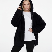 Amerikanischer Cleanfit Lazy-Style Imitat-Nerzfell 3D-Muster Rollkragen-Pullover mit Reißverschluss für Herren, Schwarz, Locker Geschnitten, Warm, Rayon-Strick