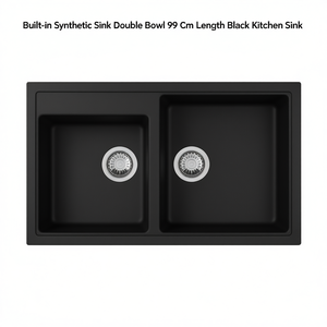 Fregadero de Cocina Doble Integrado de Material Sintético, 99 cm de Longitud, Color Negro - Product Image 3