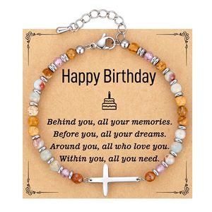 Natural Stone Beaded Cross Bracelet for Women Adjustable Wave Bracelet Christian <strong>Gifts</strong> for Women Birthday Christmas Easter - Product Image 3