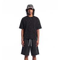 T-shirts 100% Coton avec Logo Personnalisé, T-shirt Oversize Épais, T-shirt Streetwear Vierge, T-shirt Court Boxy avec Strass pour Hommes