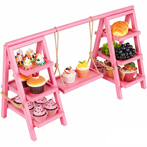 Support à cupcakes pliable en bois à 3 niveaux, style vintage, écologique, pour la présentation des desserts - Product Image 1