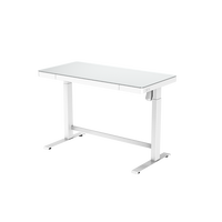 Bureau assis-debout électrique réglable en hauteur avec plateau en verre trempé et tiroirs