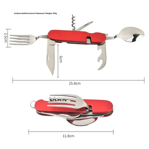 มีดพับอเนกประสงค์สำหรับตั้งแคมป์กลางแจ้ง ถอดประกอบได้ ทำจากสแตนเลส พกพาสะดวก พร้อมส้อม ช้อน ชุดอุปกรณ์รับประทานอาหาร 6 ชิ้น - Product Image 3