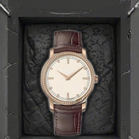 Montre mécanique en acier inoxydable avec bracelet en cuir, boîtier rond, sport, 20 mm, résistante à l'eau 30 bars, pour homme