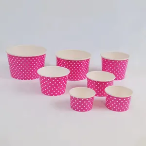 Taza de yogur congelado de papel desechable de tamaño personalizado, taza de papel de helado blanco con tapas para mascotas