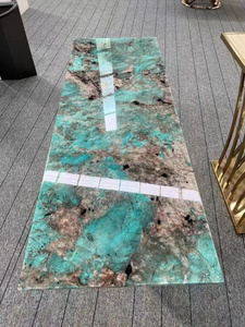 Losa pulida de cuarcita verde de lujo de Brasil, decoración de pared de fondo, <span class=keywords><strong>encimera</strong></span> de <span class=keywords><strong>cocina</strong></span>, losa de mármol <span class=keywords><strong>turquesa</strong></span> de amazonita - Product Image 2
