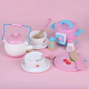 2023China Factory Direct Custom Design 14 pieces Imaginative Pink Kitchen Set Cooking Play Toy Accessories for Girls