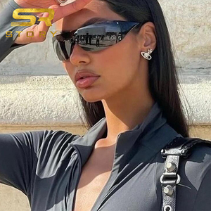 STORY W189 Y2K One Piece Lens Gafas de sol sin montura Mujeres Hombres Trendy Shield Oversized Mirrored Silver Siamese Gafas de sol sin marco - Product Image 1