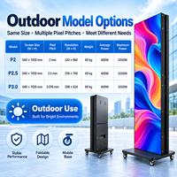 Écran d'affichage LED pliable avec cadre en aluminium et roulettes, affichage numérique mobile extérieur pour la publicité dans les centres commerciaux