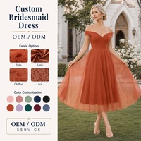 Robe de Demoiselle d'Honneur Orange Brûlé, Épaules Dénudées, Bustier Cœur, Tulle, Coupe A-Line, Longueur Thé, Robe de Cérémonie OEM pour Invitée de Mariage