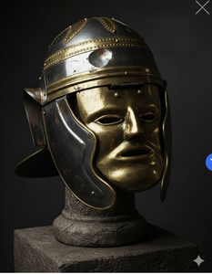 Casque romain en laiton avec visage en acier doux de calibre 20, finition polie - Product Image 3