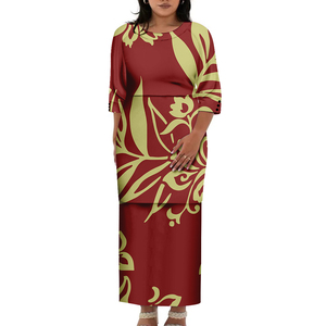 Nuevo Conjunto <span class=keywords><strong>de</strong></span> Vestido Puletasi Samoano con Diseño <span class=keywords><strong>de</strong></span> Arte <span class=keywords><strong>de</strong></span> las Islas del Pacífico, Venta al Por Mayor, Personalizado, Tallas Grandes para Mujer, Cuello Redondo, Diseño con Botones, 2 Piezas - Product Image 4