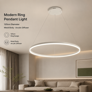 Lustre moderne en métal avec anneau, LED à intensité variable, télécommande, trois couleurs, grande taille, pour salle à manger, salon, décoration intérieure - Product Image 2