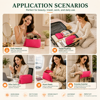 Pochette cosmétique en cuir PU tissé rose vif, sac à maquillage personnalisé avec logo, trousse de toilette de voyage, vente en gros, fabricant OEM
