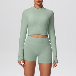 Ensemble de shorts de yoga taille haute <span class=keywords><strong>pour</strong></span> femmes PASUXI, veste zippée, <span class=keywords><strong>tenue</strong></span> de sport <span class=keywords><strong>pour</strong></span> la course à pied, la remise en forme, le sport, la salle de sport - Product Image 2