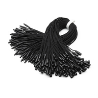 Étiquette en tissu noire avec cordon, boucle et logo pour vêtements, en polyester et plastique