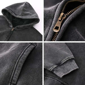 Venta al por mayor de sudaderas con capucha bordadas en blanco Unisex hombro caído de alta calidad negro para hombre de gran tamaño polar lavado ácido completo Zip Up sudaderas con capucha - Product Image 4