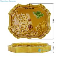 RYWN54-A Plateau en céramique jaune émaillée de style vintage de la dynastie Ming avec motif floral et papillon en relief
