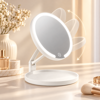 Miroir de maquillage lumineux de table avec lumière 3500K 4700K, commande tactile, support pliable et plateau de rangement pour cosmétiques