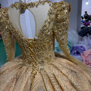 XS273 Classic High Neck Yellow 3D Flower Sequined Eco-Friendly Print <b>Evening</b> Ball Gown Women's <b>Dresses</b> - Product Image 5