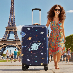 Valise <span class=keywords><strong>de</strong></span> <span class=keywords><strong>voyage</strong></span> à roulettes élégante et résistante à l'eau en ABS+PC, avec impression personnalisée <span class=keywords><strong>de</strong></span> planètes, coque rigide - Product Image 3