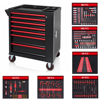 Chariot à outils à 7 tiroirs avec jeu complet d'outils, armoire à outils roulante robuste pour la réparation automobile