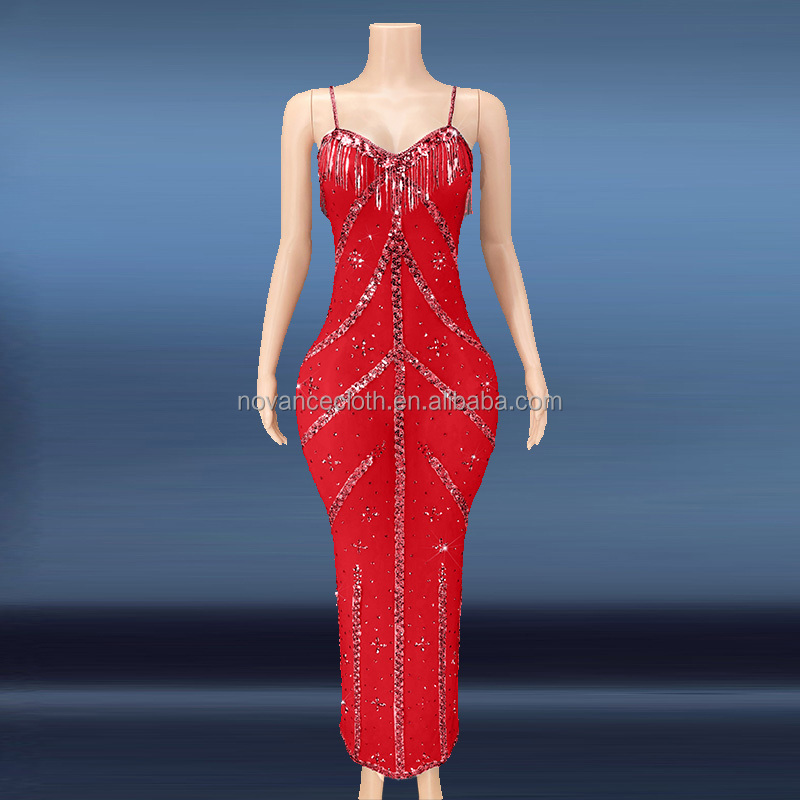 Red mesh silver sequin