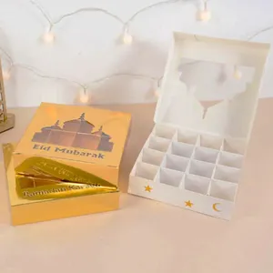 Altın çikolata kutusu Eid benzersiz hediye Truffle kutusu Eid el yapımı çikolata veya pasta Eid kişisel ev hediye paketleme kutuları