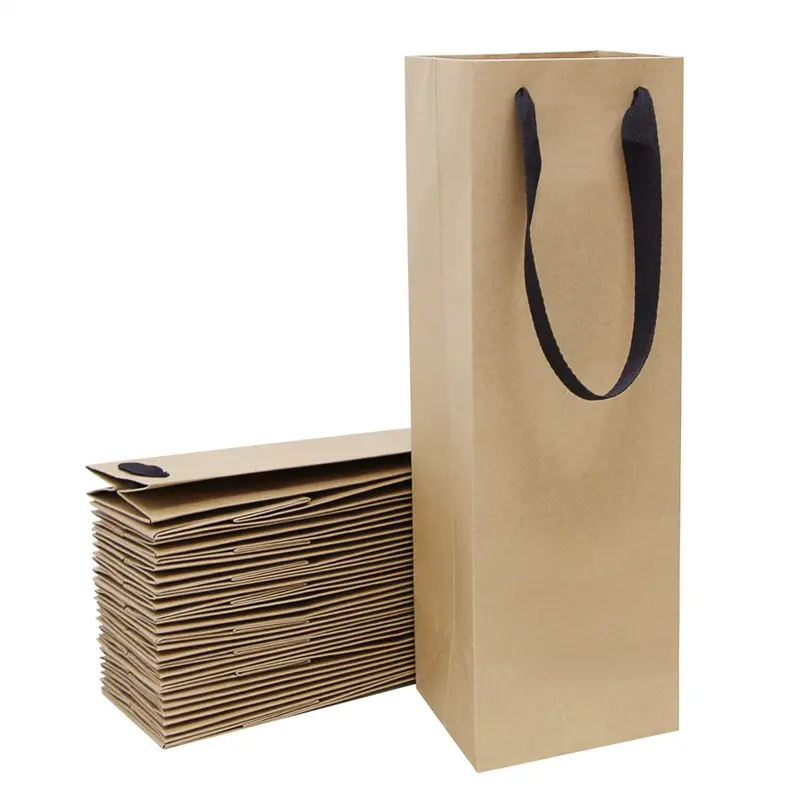 Wholesale Paper Packaging Bag Wine Bag Gift Wrap Kraft Paper Bags With Logo Print