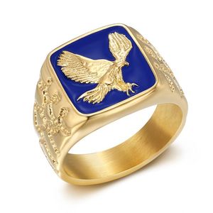 Anillo de Águila de Acero Inoxidable Chapado en Oro con Resina Azul, Joyería de Moda para Hombre, Regalo - Product Image 2