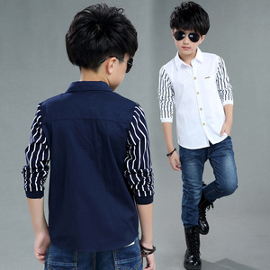 Blusas y Camisas para Niños, Camiseta a Rayas para Niños, Primavera-Otoño 2021, Camisas Polo Blancas Casuales, Ropa Exterior de Marca Escolar para Adolescentes, Algodón - Product Image 3