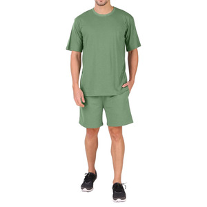 Men's Solid Green Cotton T-Shirt and Shorts <b>Set</b> O-Neck Short Sleeve Casual Summer Outfit High Quality Custom Men Summer <b>Twin</b> <b>Set</b> - Product Image 2
