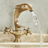 Robinet de lavabo en laiton massif, deux poignées, eau chaude et froide, rotatif à 360 degrés, avec aérateur anti-éclaboussures