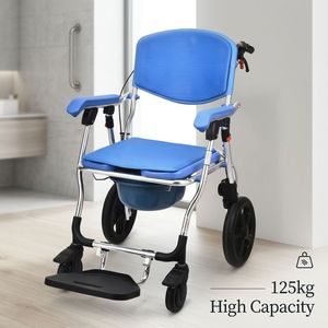Chaise de toilette pliable en aluminium avec rotation à 360° °   Roues universelles |   Chaise de toilette portable robuste de 125 kg pour personnes âgées et soins à domicile - Product Image 1